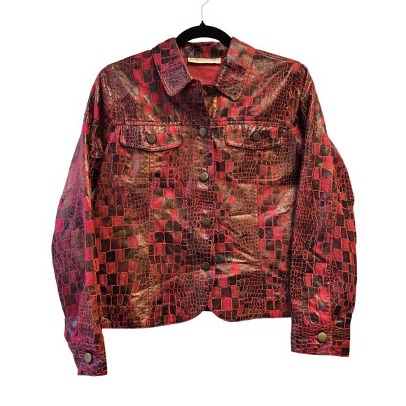 Vintage Y2K Red Metallic Faux Croc Coated Jacket PM Unique Statement - Picture 1 of 10